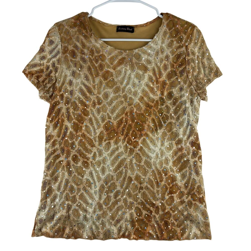 Brittany Black All Ovr Sequin Sparkle Animal Prnt Top Womens Measured S/M/L READ